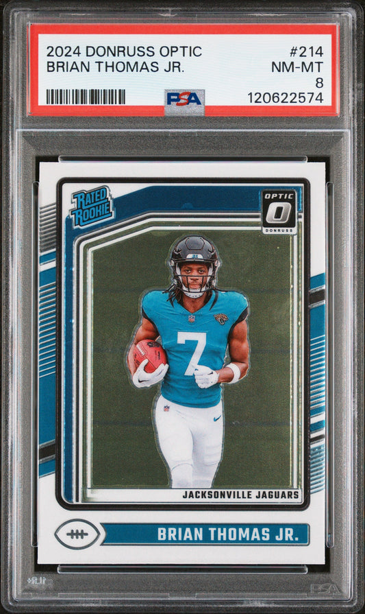 Graded 2024 Panini Donruss Optic Brian Thomas Jr. #214 Rookie RC Football Card PSA 8 Near Mint