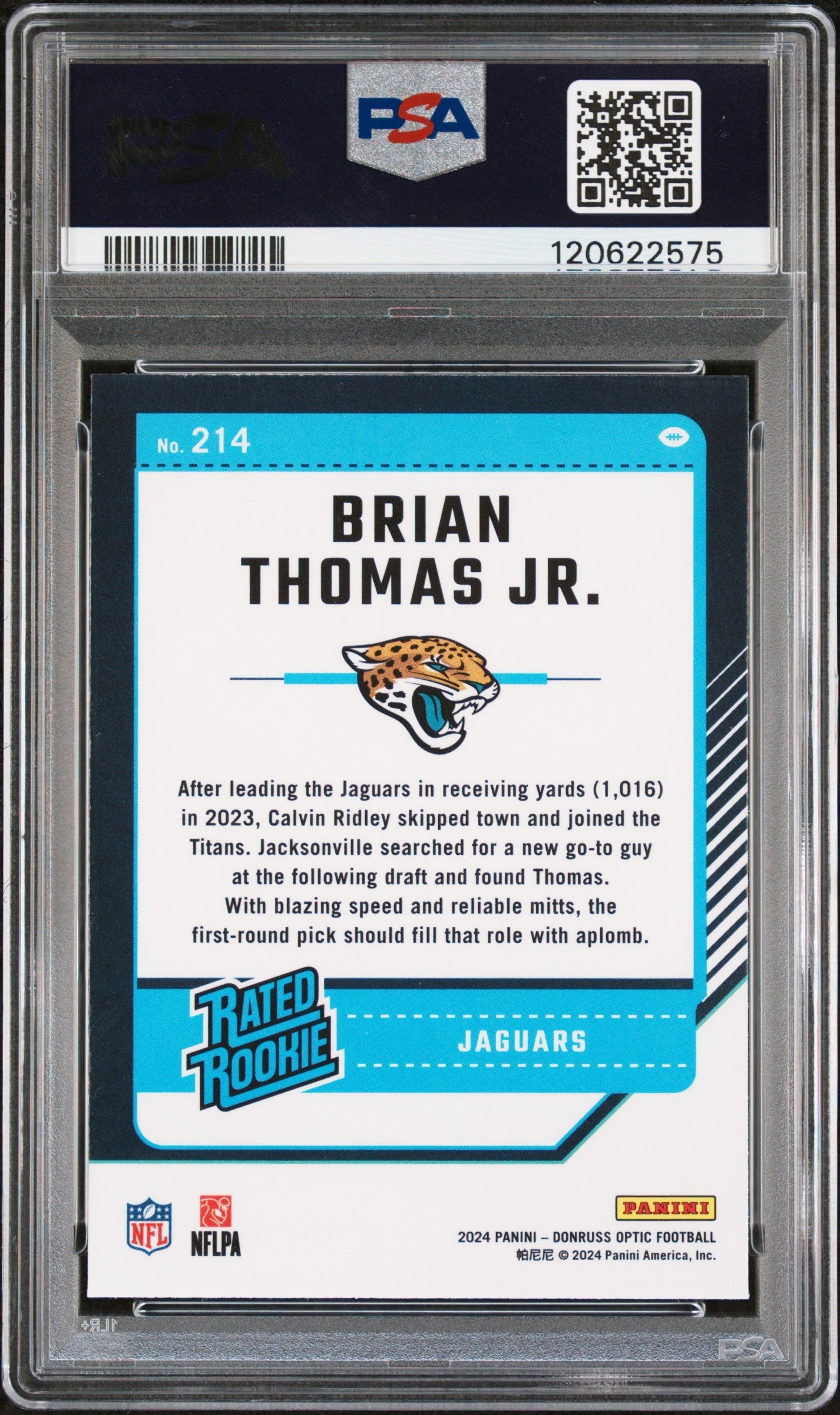 Graded 2024 Panini Donruss Optic Brian Thomas Jr. #214 Rookie RC Football Card PSA 6 Excellent