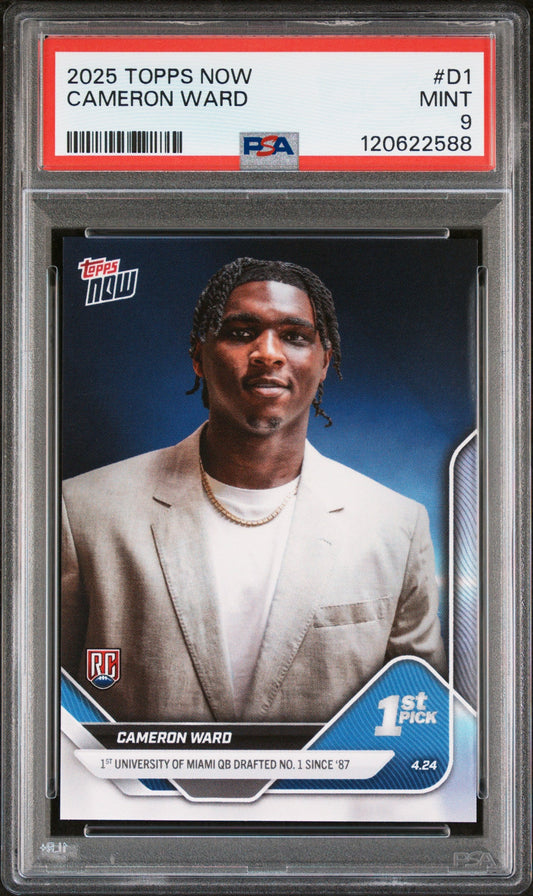 Graded 2025 Topps Now Cam Ward #D1 Rookie RC Football Card PSA 9 Mint