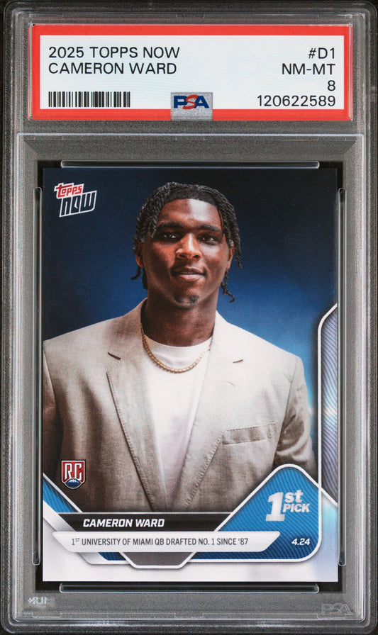 Graded 2025 Topps Now Cam Ward #D1 Rookie RC Football Card PSA 8 Near Mint