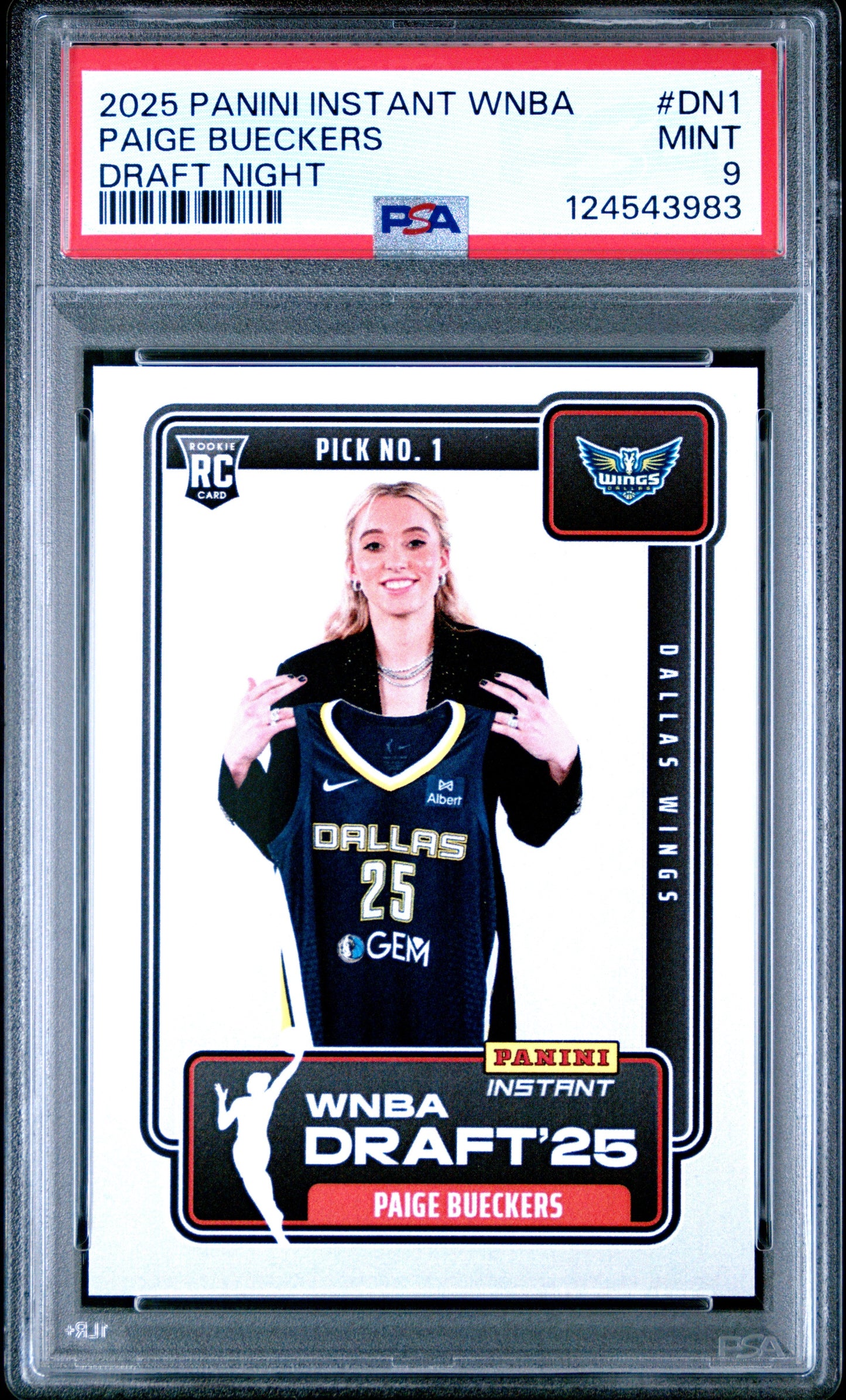 Graded 2025 Panini Instant WNBA Paige Bueckers #DN1 Draft Night Rookie RC Basketball Card PSA 9 Mint