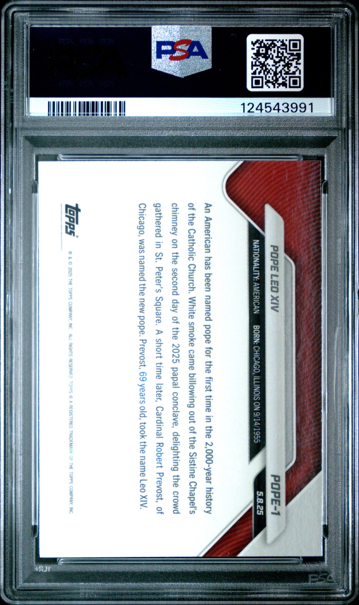 Graded 2025 Topps Now Pope Leo Xiv #POPE1 Non-Sport Card PSA 9 Mint