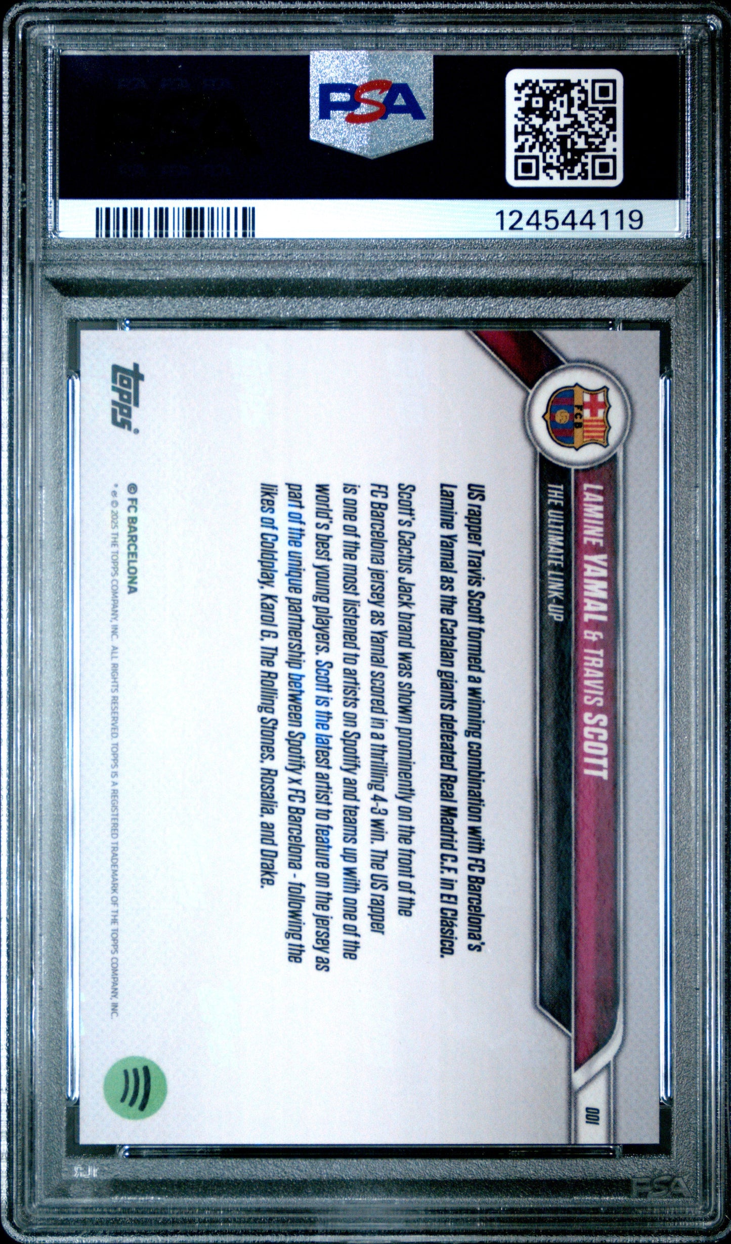 Graded 2024 Topps Now Lamine Yamal/Travis Scott #1 FC Barcelona Soccer Card PSA 10 Gem Mint