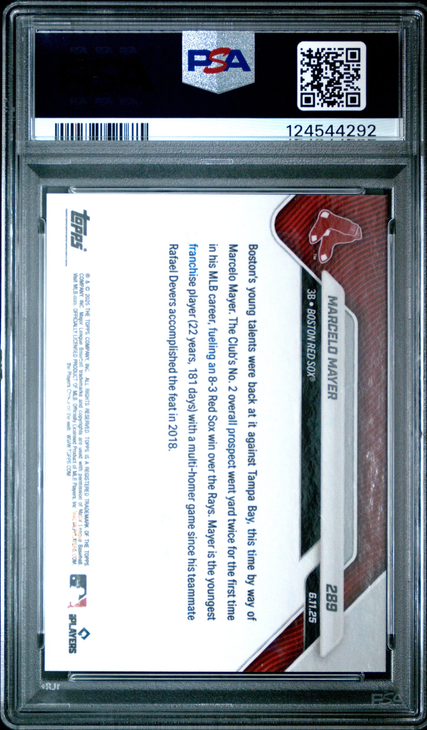 Graded 2025 Topps Now Marcelo Mayer #289 Red Foil /5 Rookie RC Baseball Card PSA 10 Gem Mint