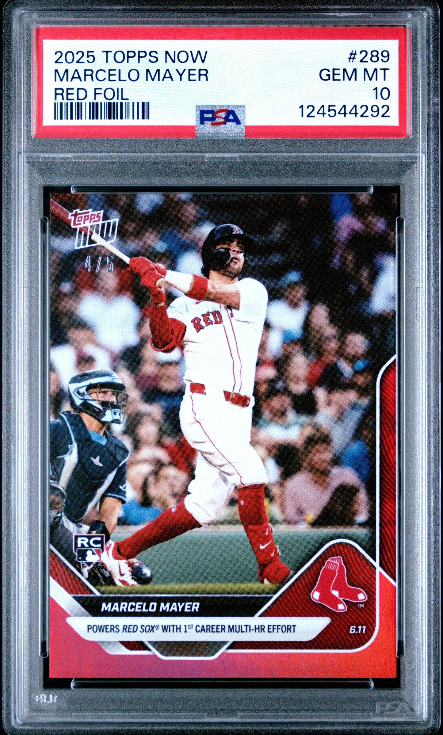 Graded 2025 Topps Now Marcelo Mayer #289 Red Foil /5 Rookie RC Baseball Card PSA 10 Gem Mint