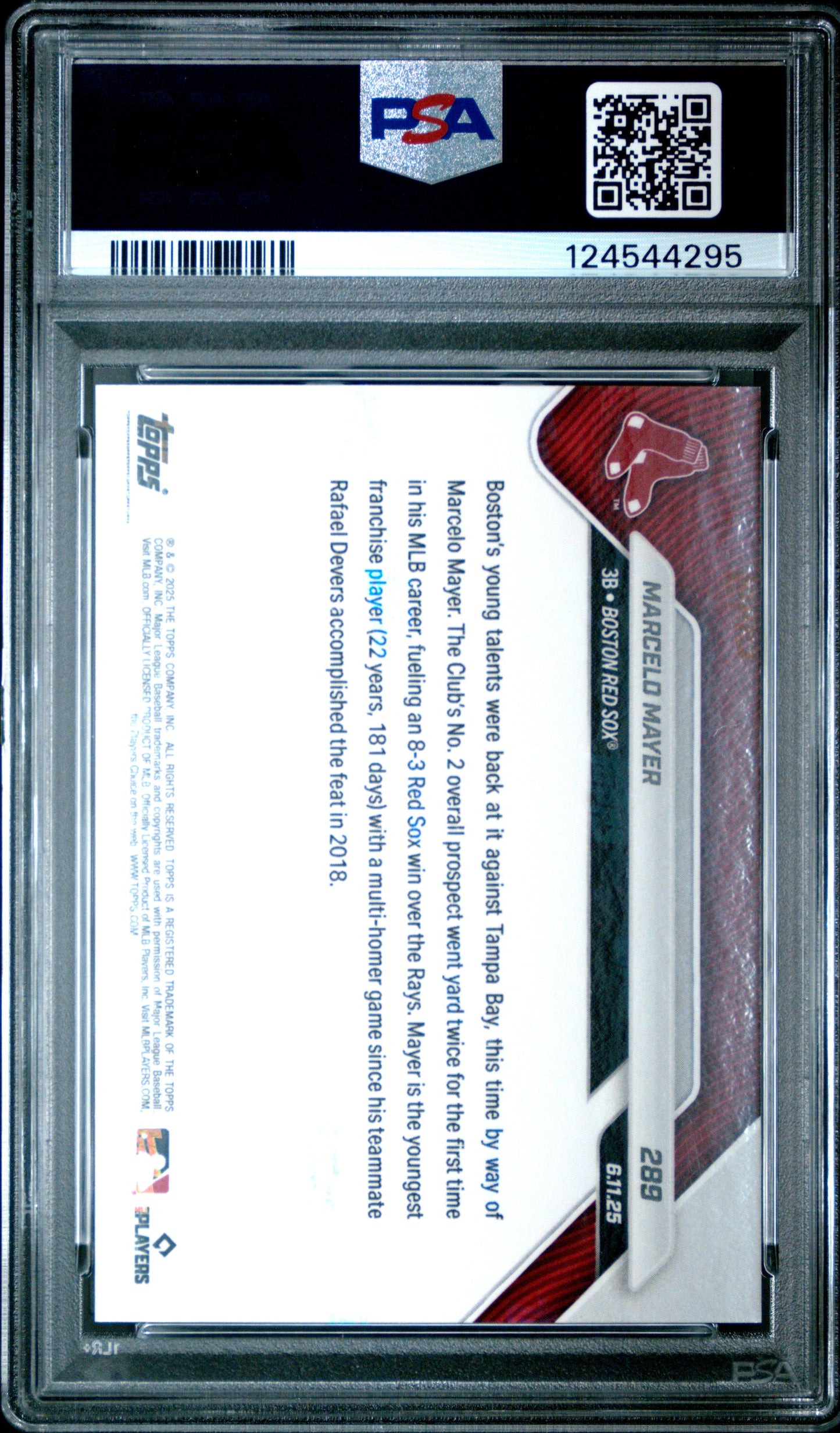 Graded 2025 Topps Now Marcelo Mayer #289 Rookie RC Baseball Card PSA 10 Gem Mint