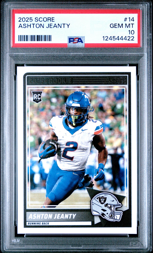 Graded 2025 Panini Score Ashton Jeanty #14 Rookie RC Football Card PSA 10 Gem Mint