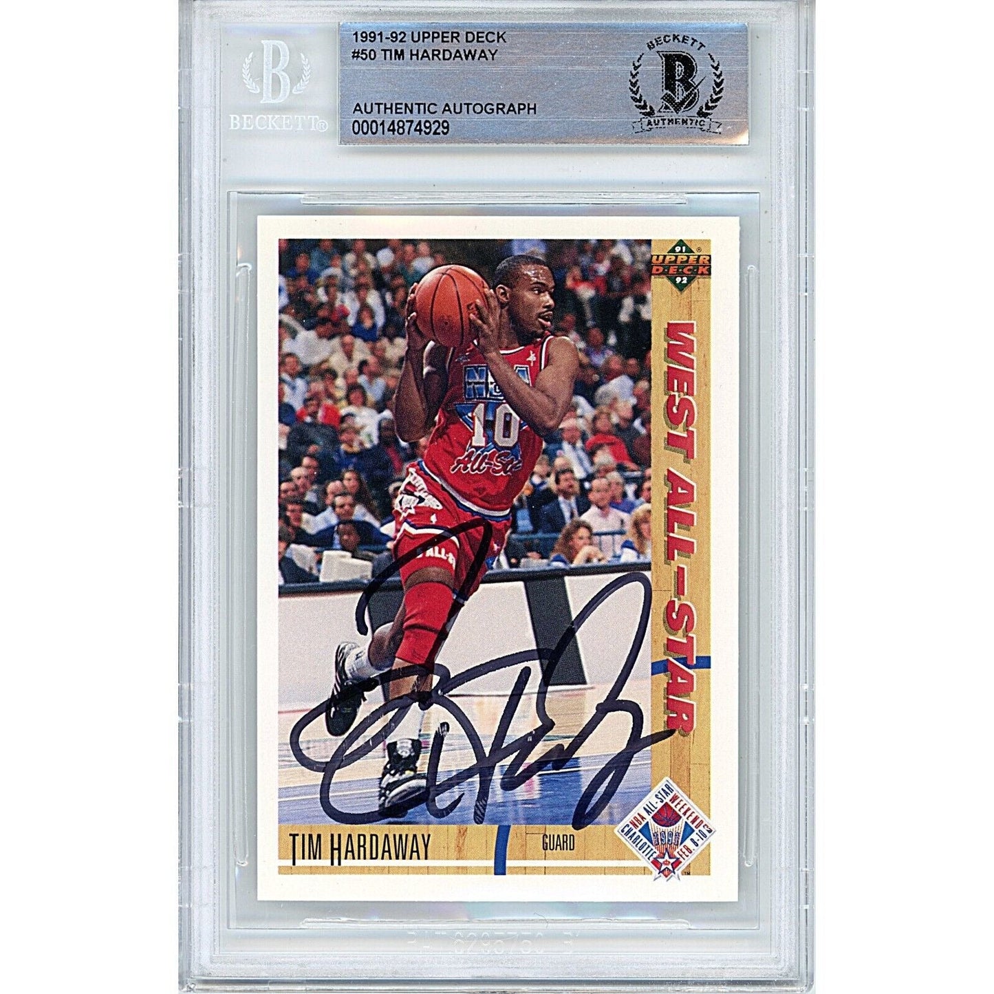 Tim Hardaway Golden State Warriors Signed 1991-92 Upper Deck Card Beckett Auth Auto