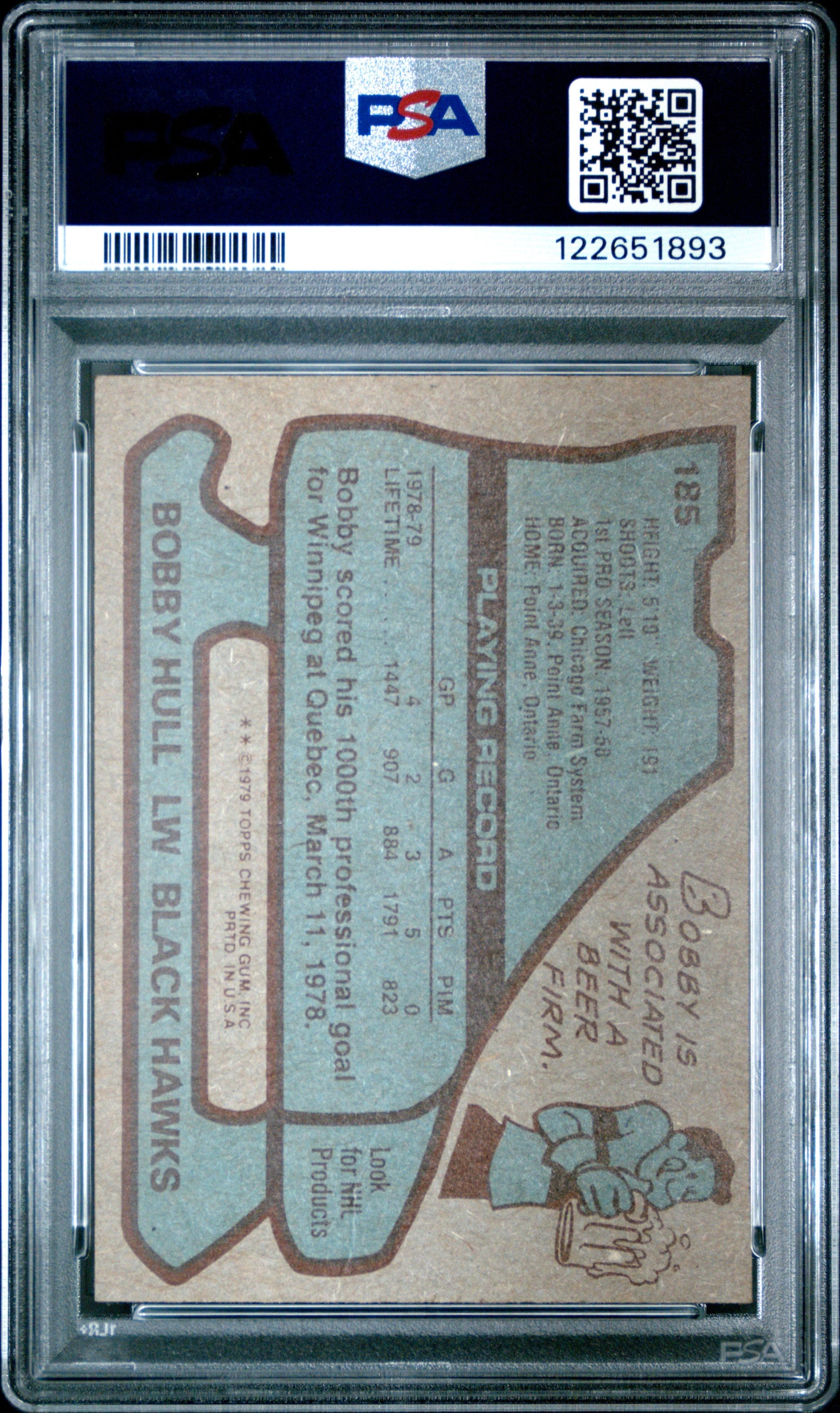 Graded 1979-80 Topps Bobby Hull #185 Hockey Card PSA 3 Very Good