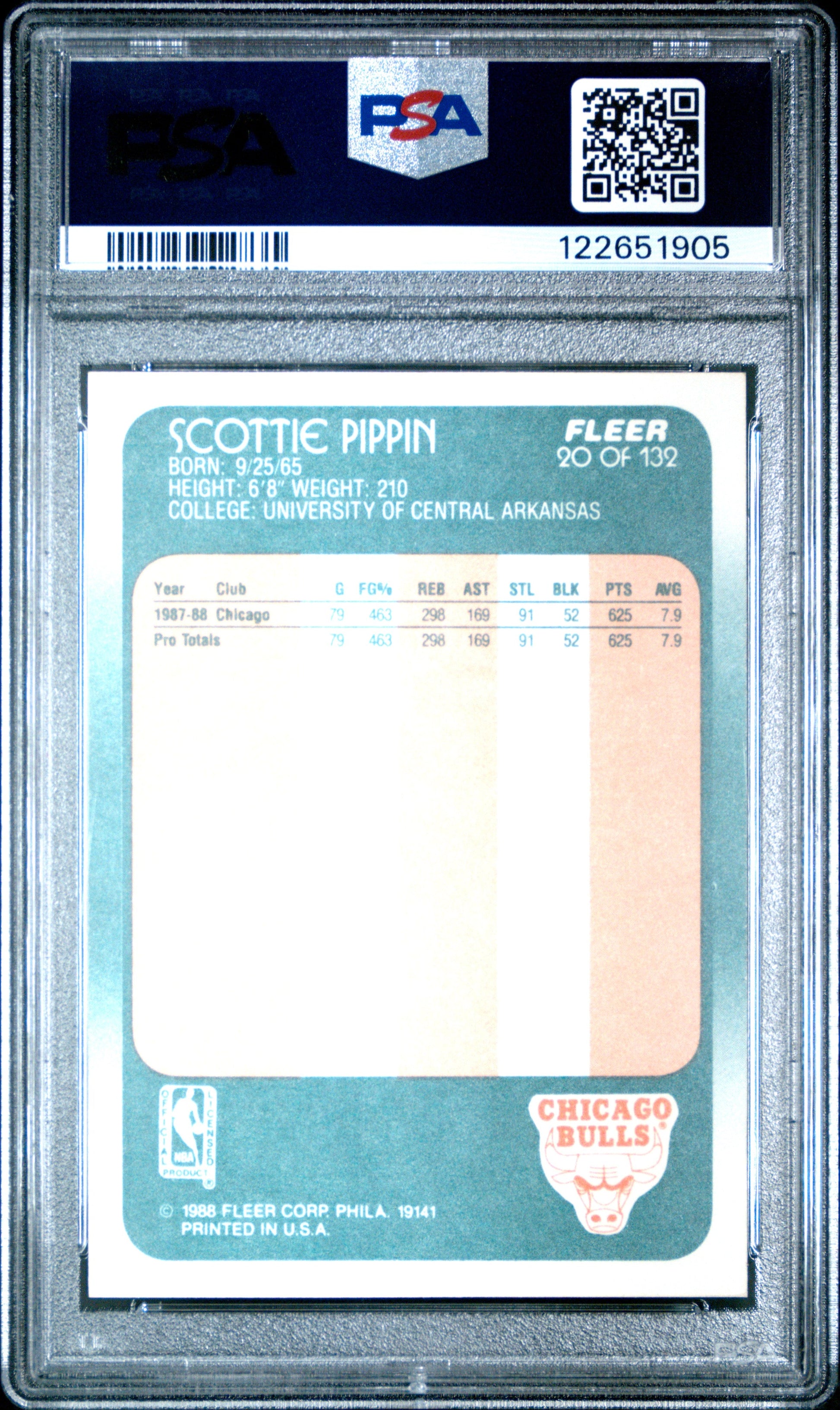Graded 1988-89 Fleer Scottie Pippen #20 Rookie RC Basketball Card PSA 8 Near Mint - Sport Cards