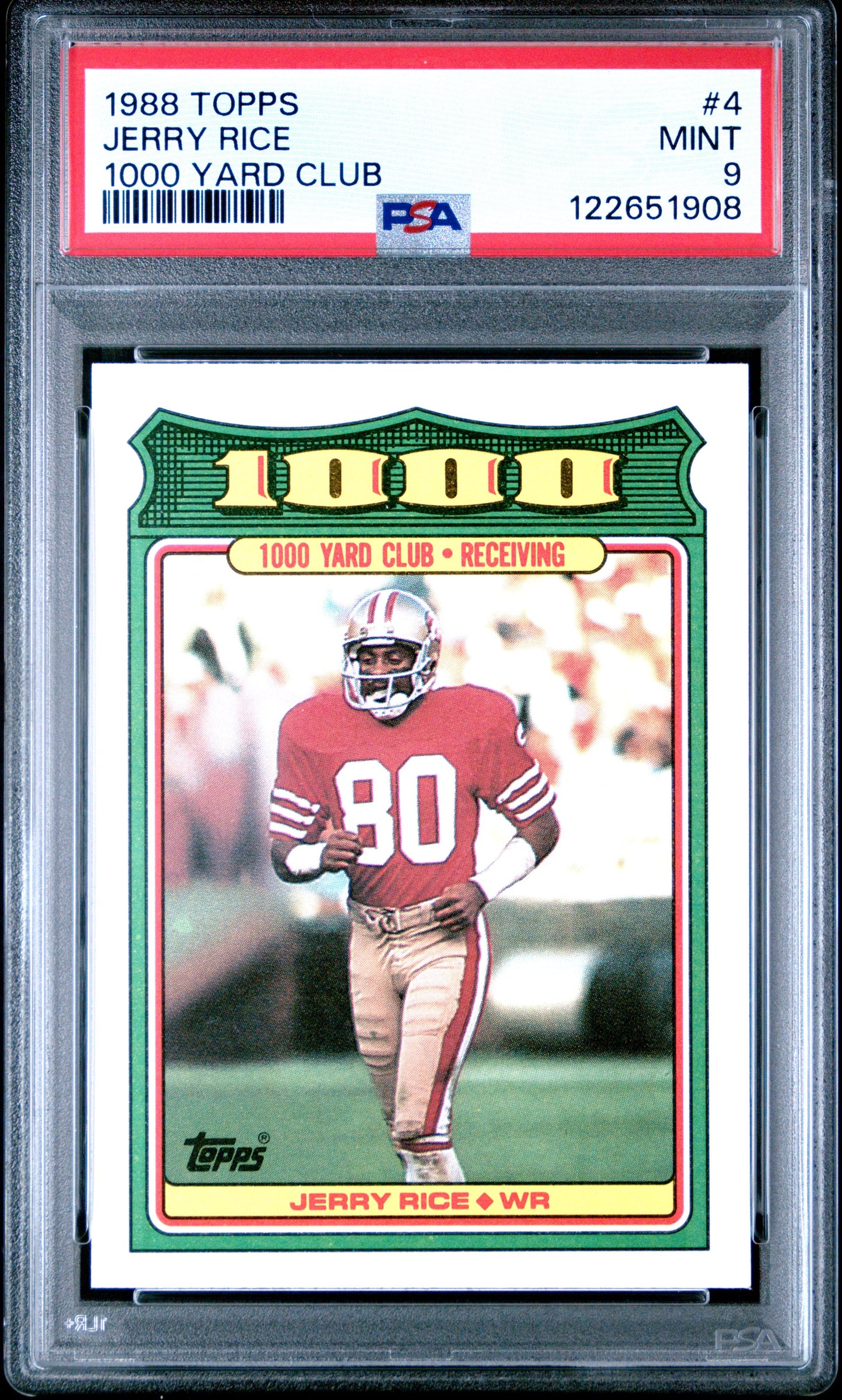 Graded 1988 Topps Jerry Rice #4 1000 Yard Club Football Card PSA 9 Mint