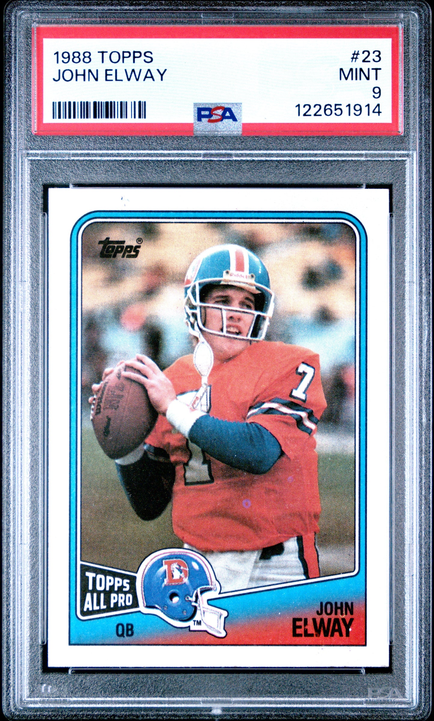 Graded 1988 Topps John Elway #23 Football Card PSA 9 Mint
