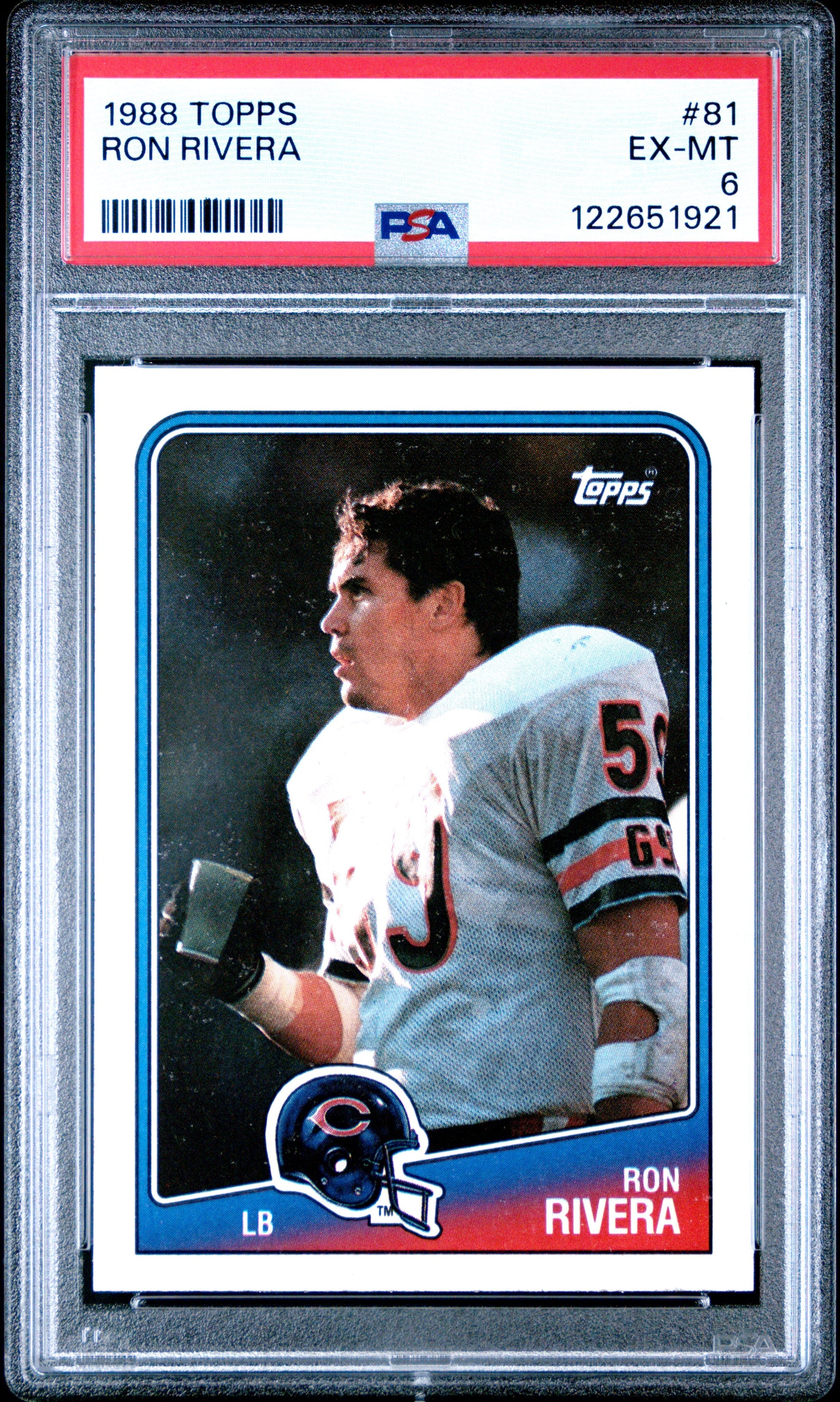 Graded 1988 Topps Ron Rivera #81 Rookie RC Football Card PSA 6 Excellent - Sport Cards