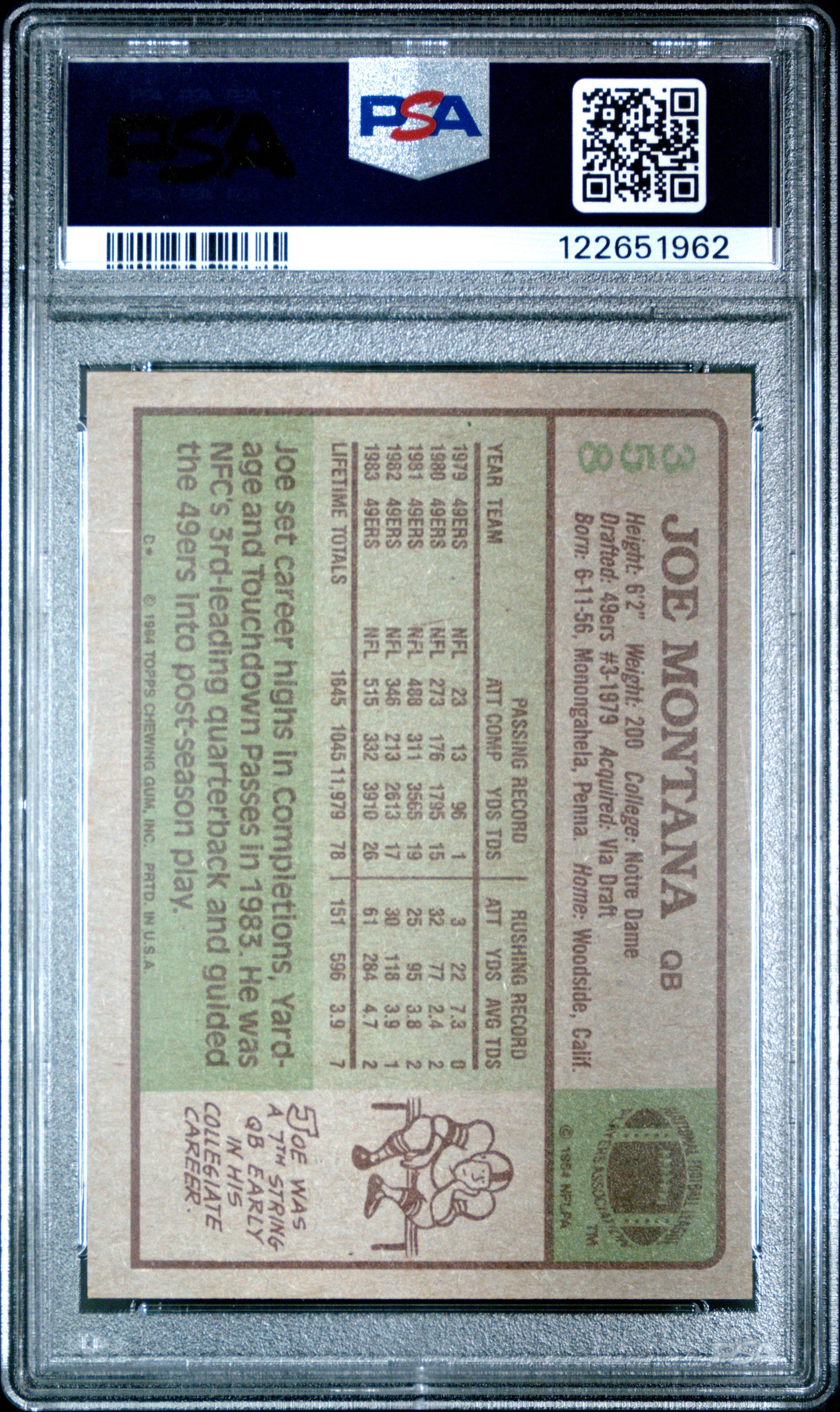 Graded 1984 Topps Joe Montana #358 Football Card PSA 8 Near Mint