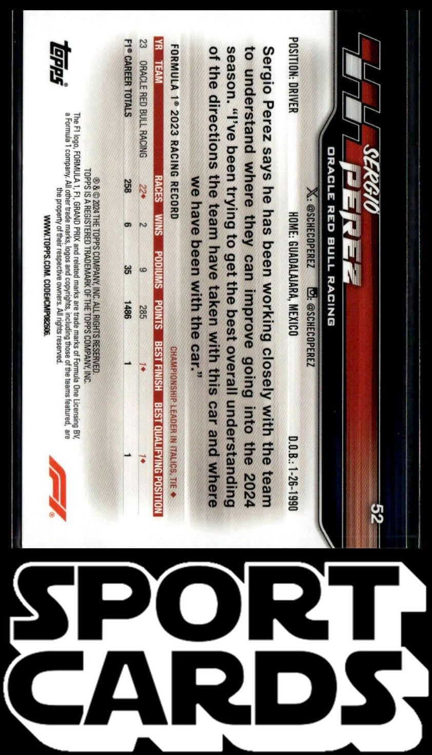 2024 Topps Paddock Pass Formula 1 #52 Sergio Perez SportCards.com