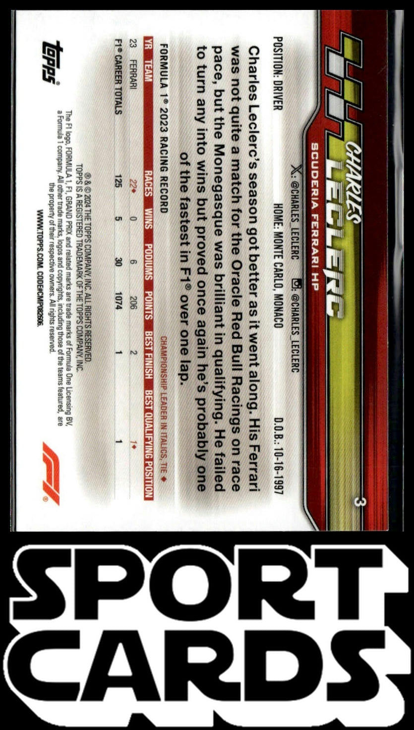 2024 Topps Paddock Pass Formula 1 #3b Charles Leclerc SportCards.com