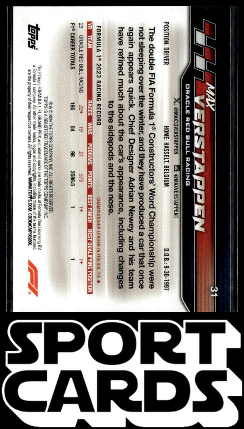 2024 Topps Paddock Pass Formula 1 #31 Max Verstappen Sepia SportCards.com