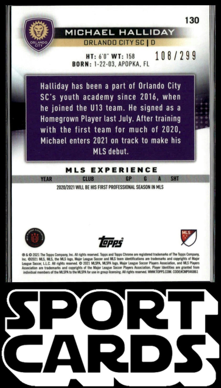 2021 Topps Chrome MLS #130 Michael Halliday Aqua Refractor #/299 SportCards.com