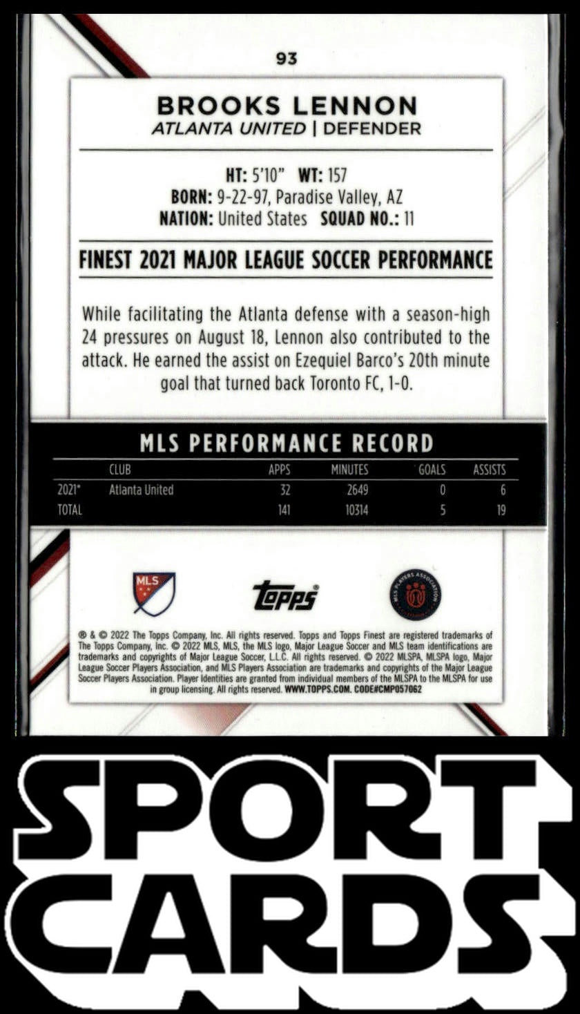 2022 Finest MLS #93 Brooks Lennon Refractor SportCards.com
