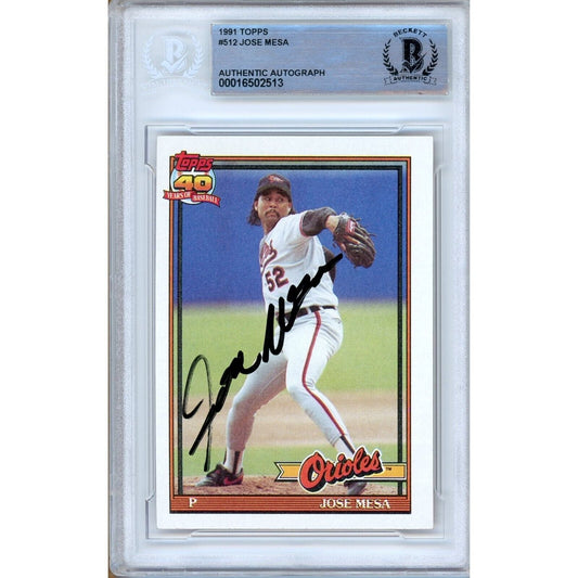 1991 Topps #512 — Jose Mesa Baltimore Orioles Autographed Trading Card — Beckett Authentication