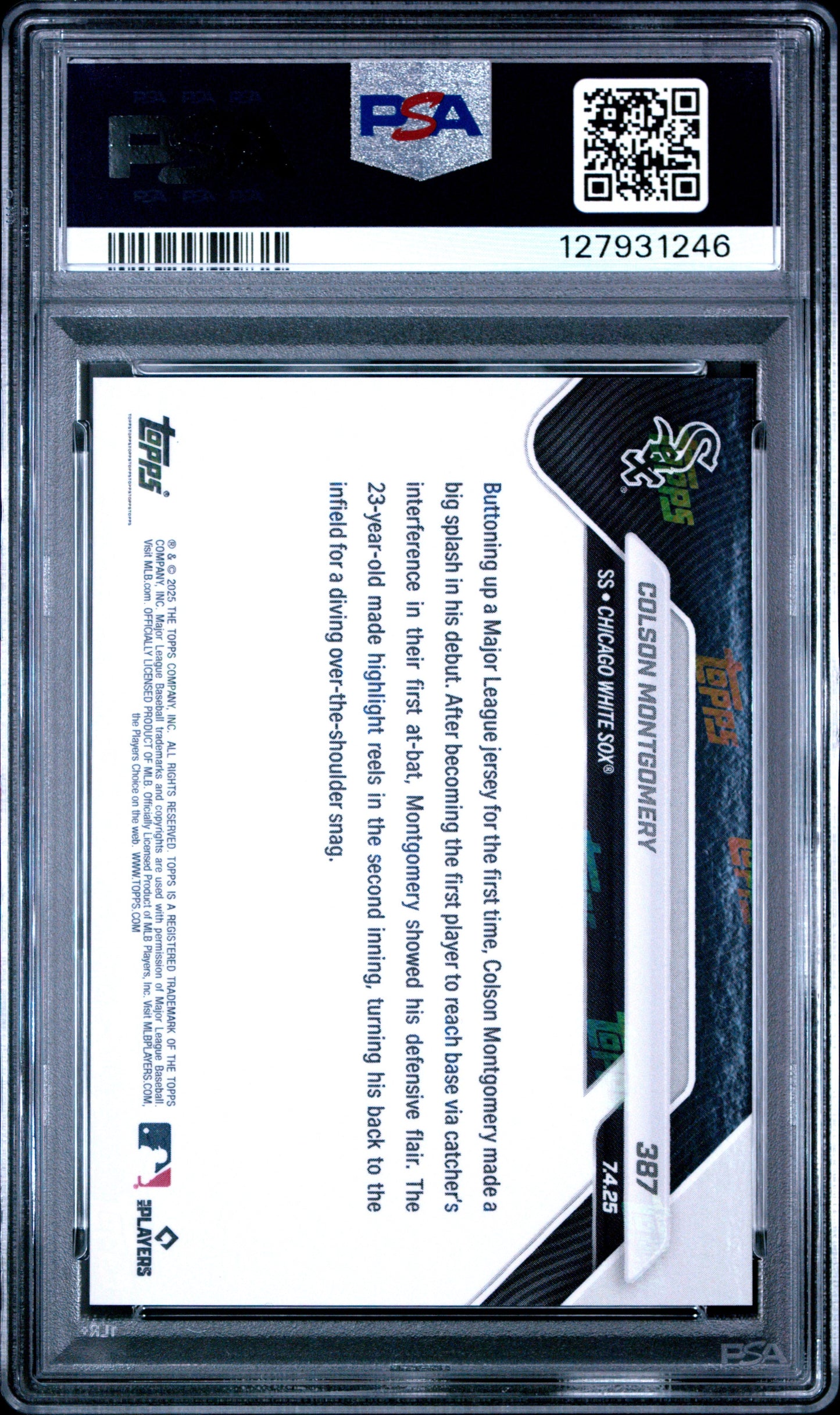 Graded 2025 Topps Now Colson Montgomery #387 Rookie RC Baseball Card PSA 10 Gem Mint