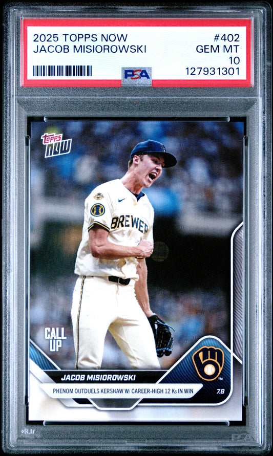 Graded 2025 Topps Now Jacob Misiorowski #402 Rookie RC Baseball Card PSA 10 Gem Mint