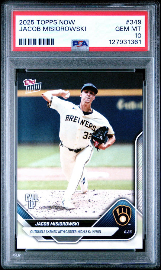 Graded 2025 Topps Now Jacob Misiorowski #349 Rookie RC Baseball Card PSA 10 Gem Mint