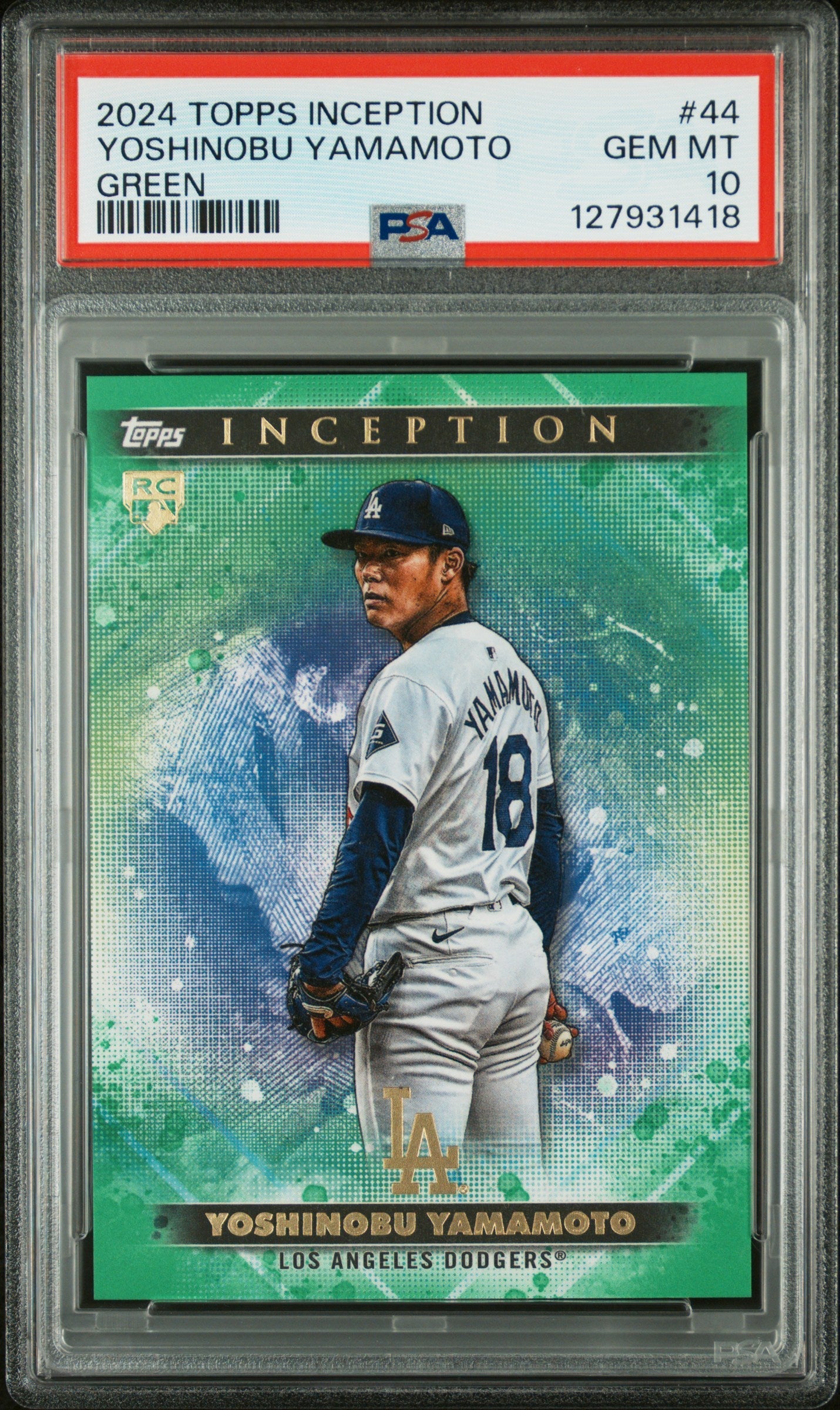 Graded 2024 Topps Inception Yoshinobu Yamamoto #44 Green Rookie RC Baseball Card PSA 10 Gem Mint