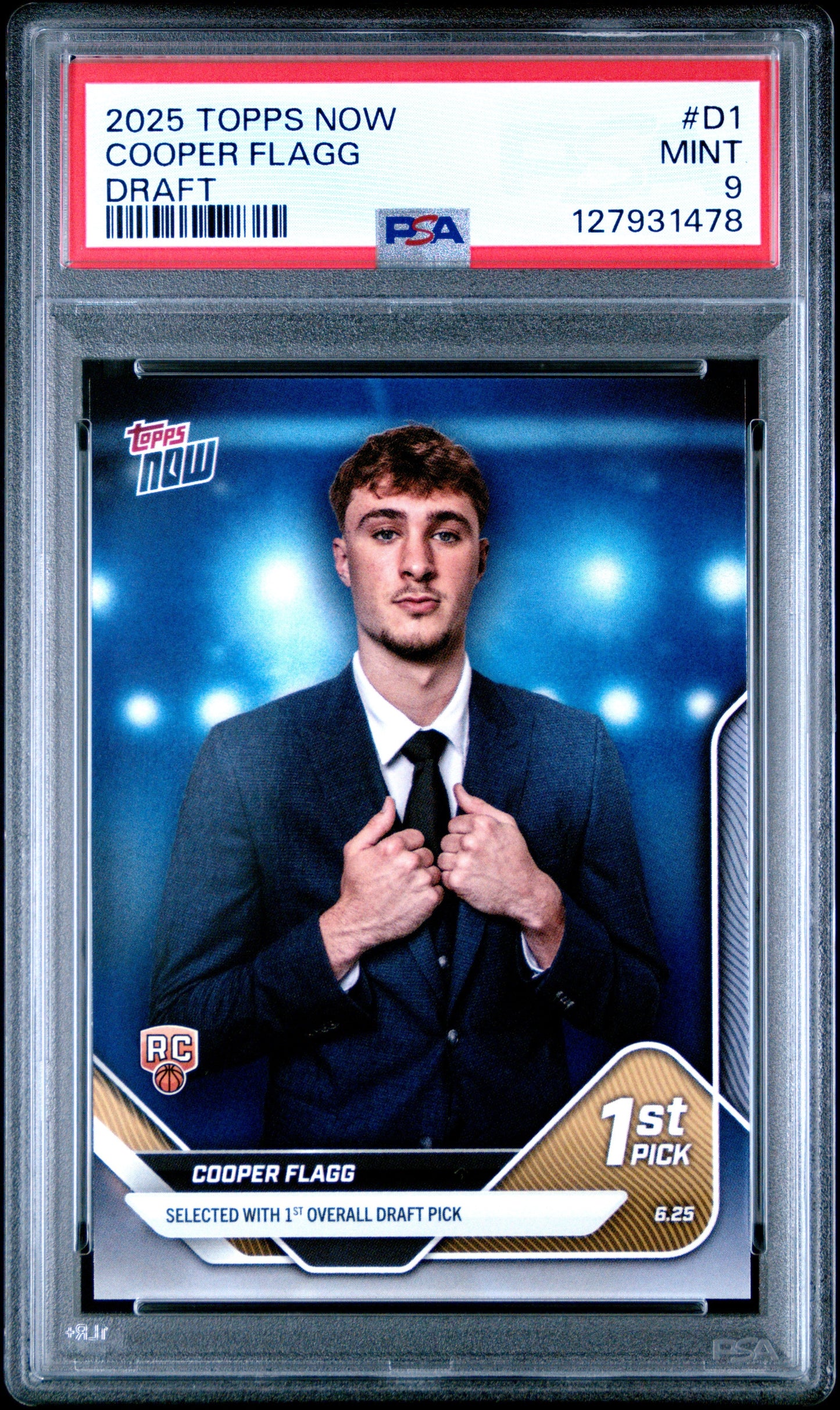 Graded 2025 Topps Now Cooper Flagg #D1 Draft Rookie RC Basketball Card PSA 9 Mint