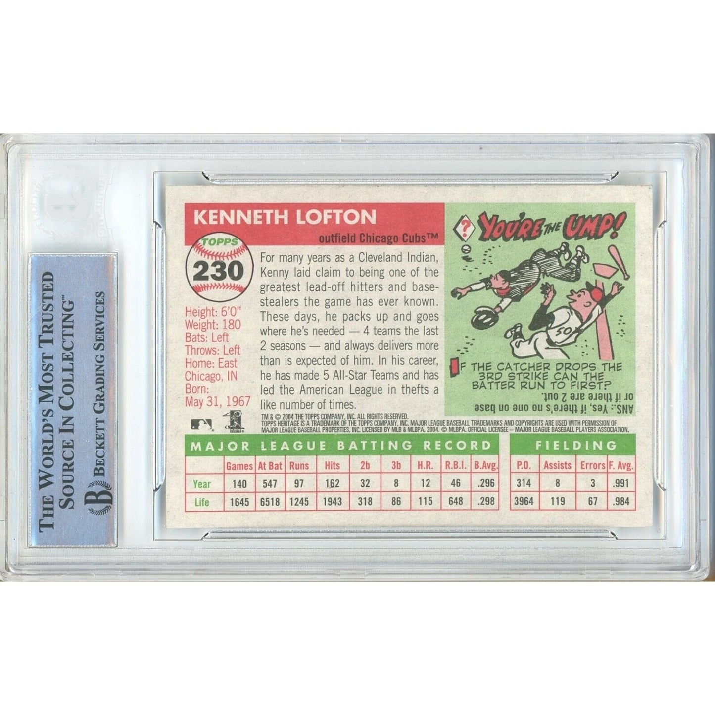 2004 Topps Heritage #230 — Kenny Lofton Chicago Cubs Autographed Trading Card — Beckett Authentication