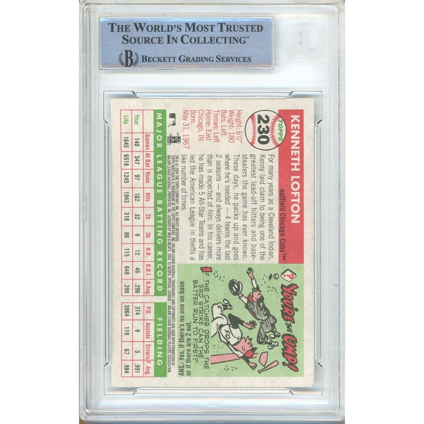 2004 Topps Heritage #230 — Kenny Lofton Chicago Cubs Autographed Trading Card — Beckett Authentication