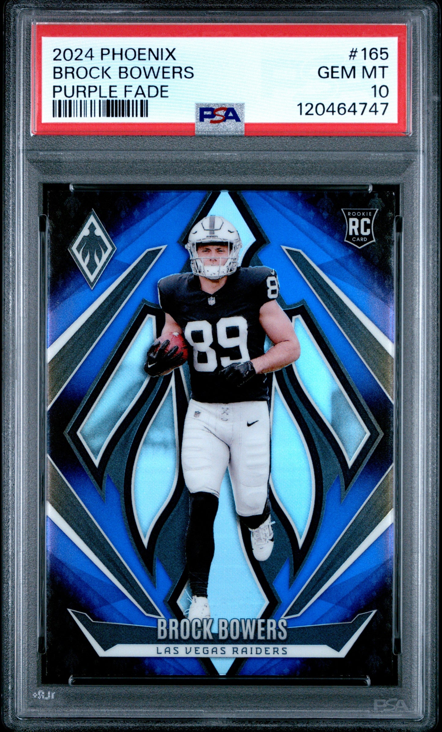 Graded 2024 Panini Phoenix Brock Bowers #165 Purple Fade Rookie RC Football Card PSA 10 Gem Mint