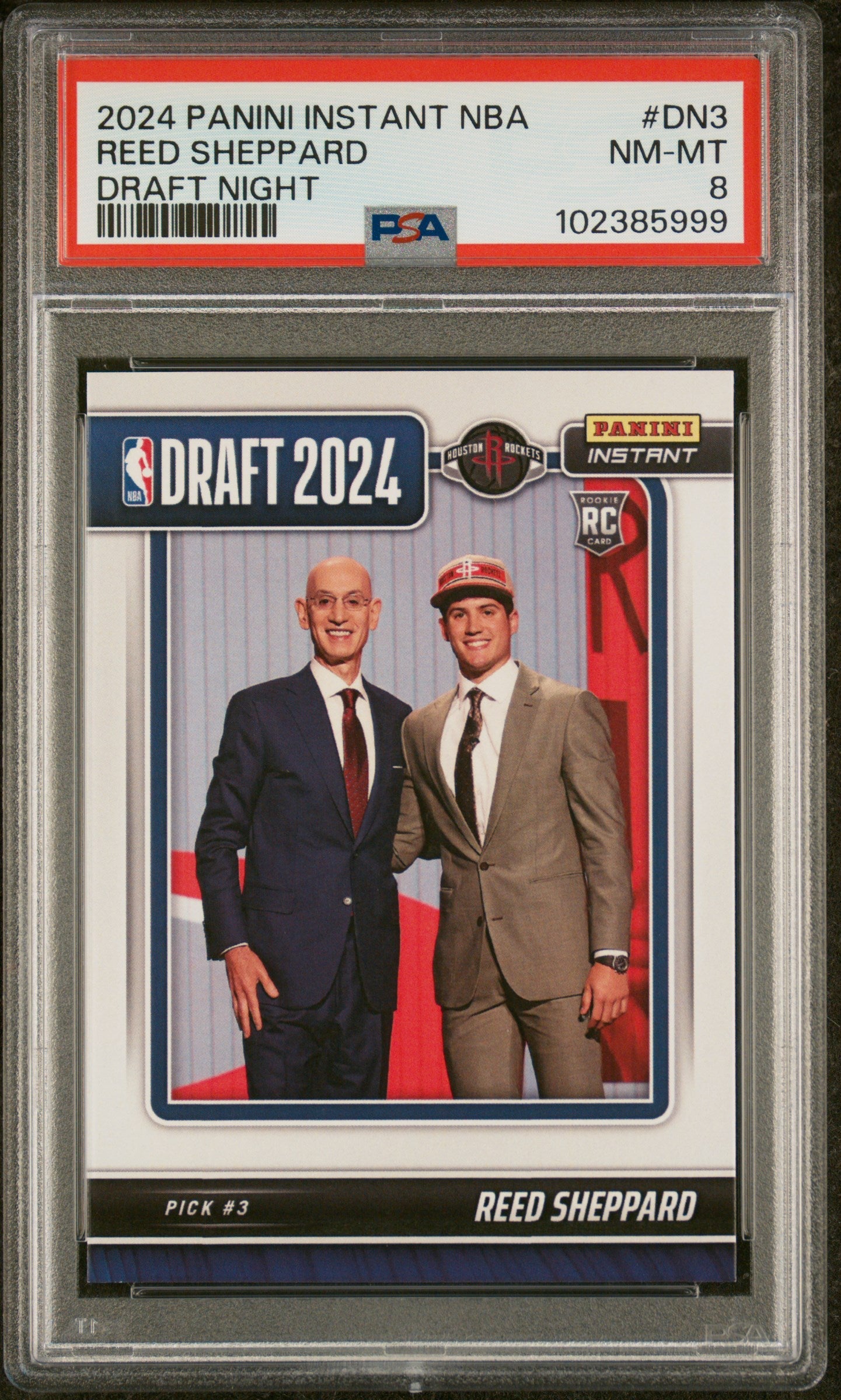 Graded 2024 Panini Instant NBA Reed Sheppard #DN3 Draft Night Rookie RC Basketball Card PSA 8 Near Mint