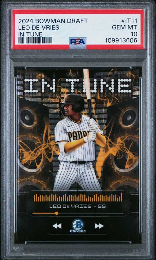 Graded 2024 Topps Bowman Draft Leo De Vries #IT11 In Tune Rookie RC Baseball Card PSA 10 Gem Mint