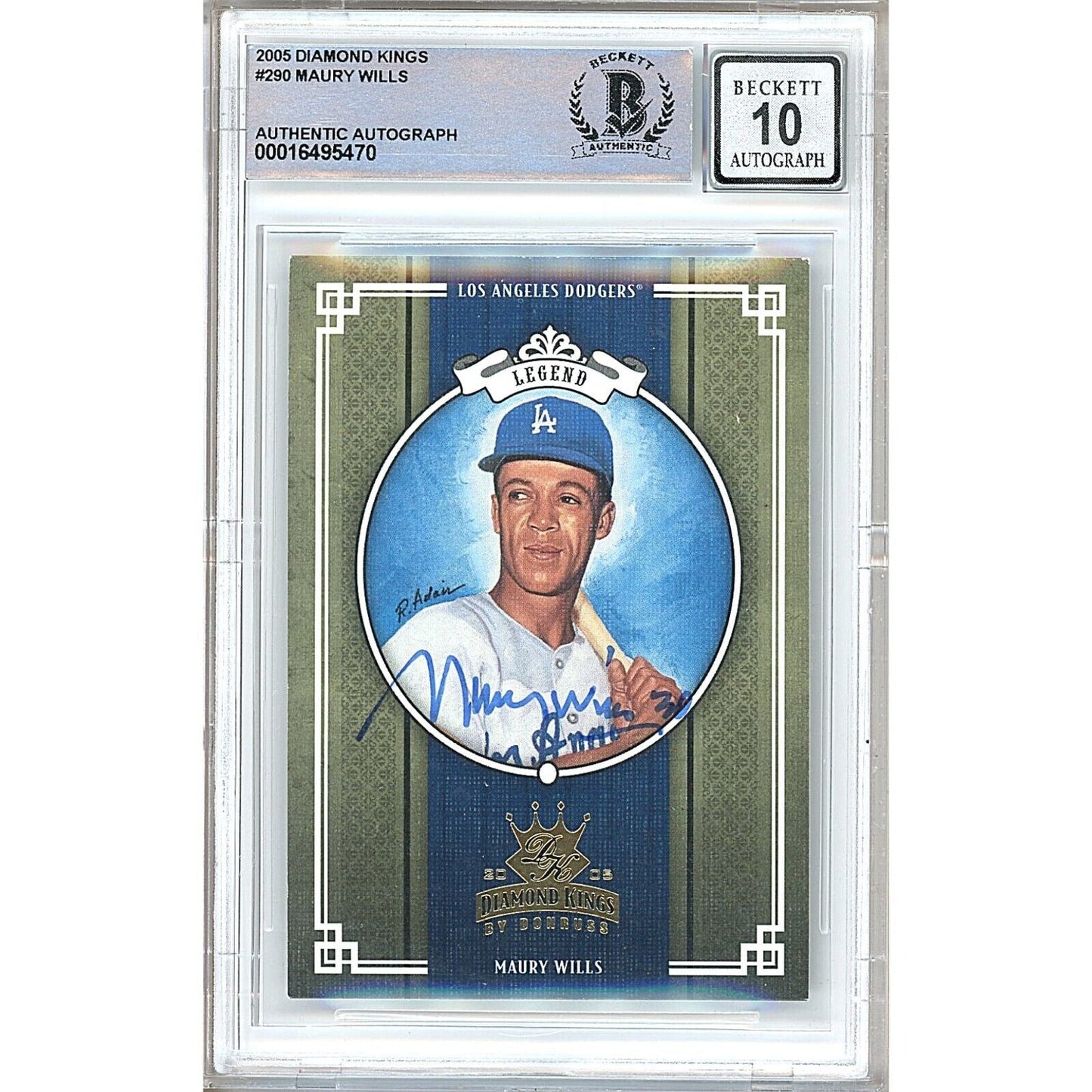 Maury Wills Los Angeles Dodgers Signed 2005 Diamond Kings Card BGS Auto 10 Graded