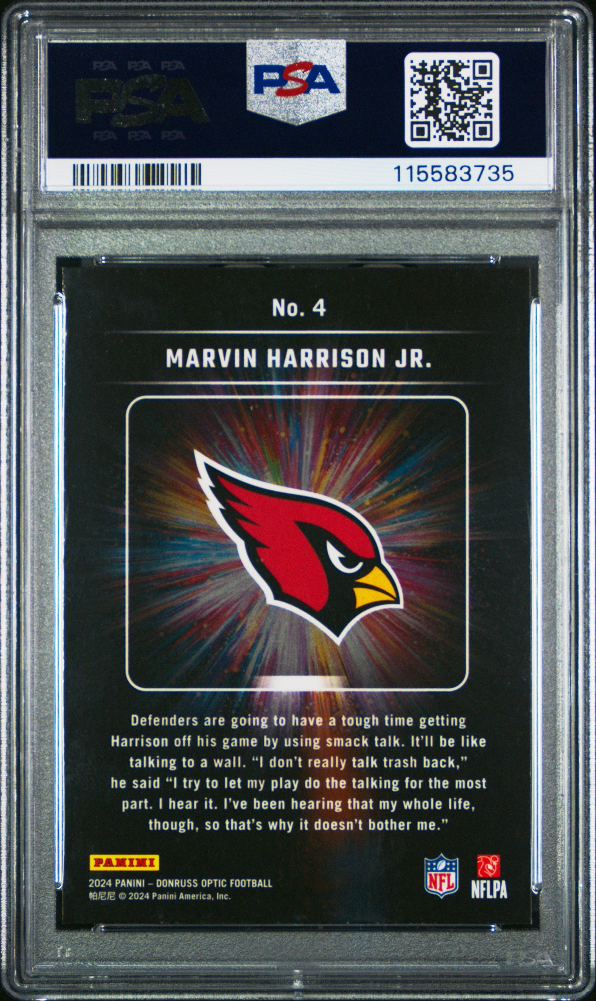 Graded 2024 Panini Donruss Optic Marvin Harrison Jr #4 Light It Up Rookie RC Football Card PSA 10 Gem Mint - Sport Cards
