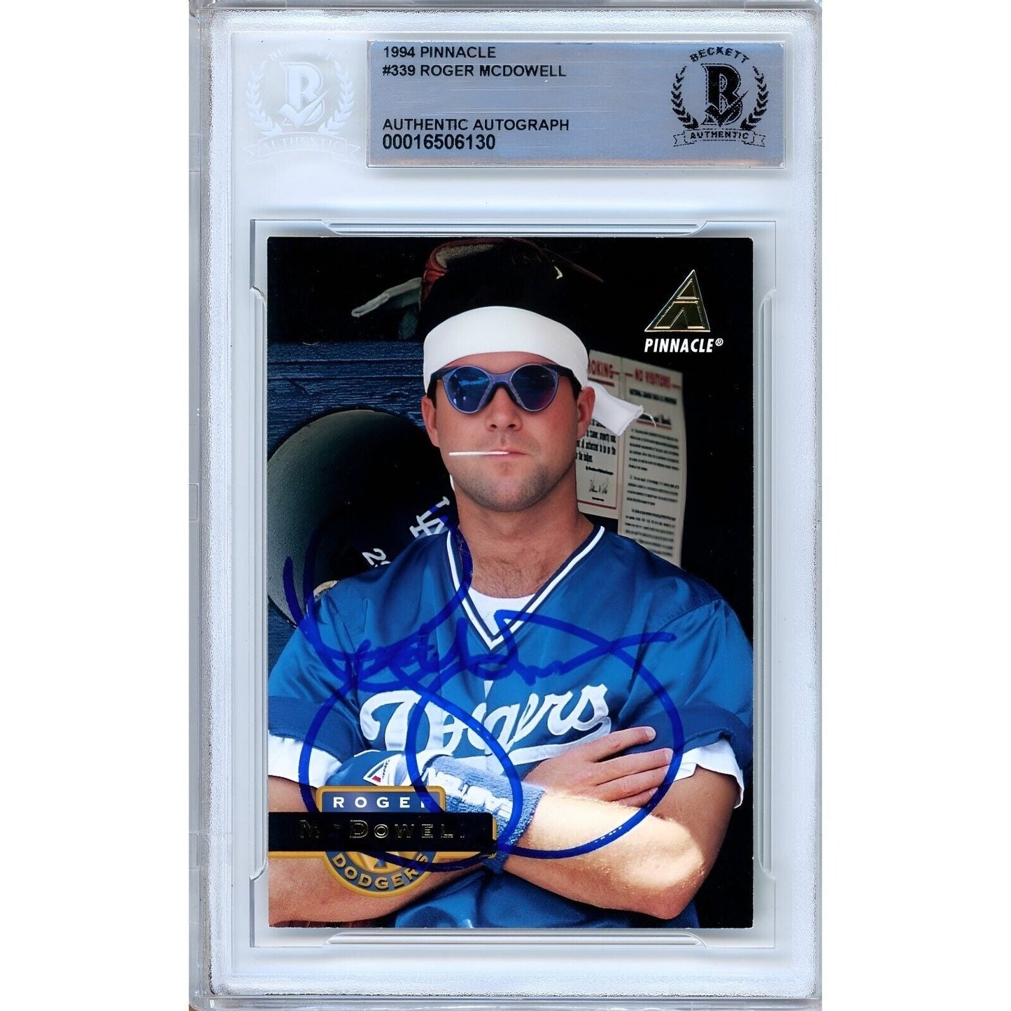 Roger McDowell Los Angeles Dodgers Signed 1994 Pinnacle Card Beckett Auth Auto Slab