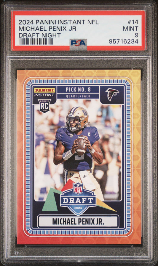 Graded 2024 Panini Instant NFL Michael Penix Jr #14 Draft Night Rookie RC Football Card PSA 9 Mint