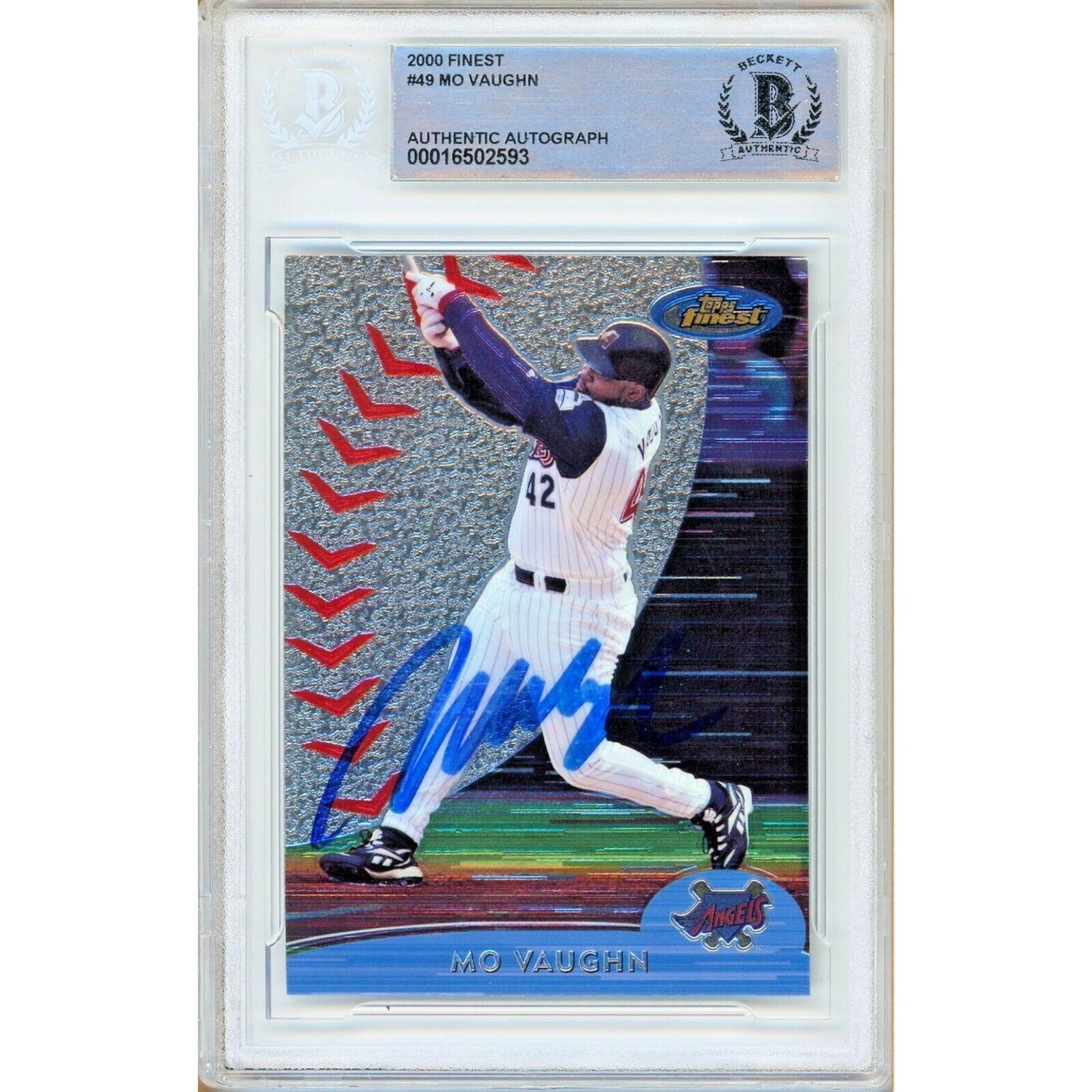Mo Vaughn Anaheim Angels Signed 2000 Topps Finest Baseball Card BAS Auth Auto Slab