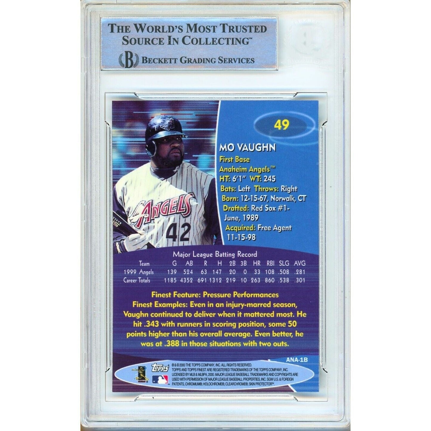 Mo Vaughn Anaheim Angels Signed 2000 Topps Finest Baseball Card BAS Auth Auto Slab