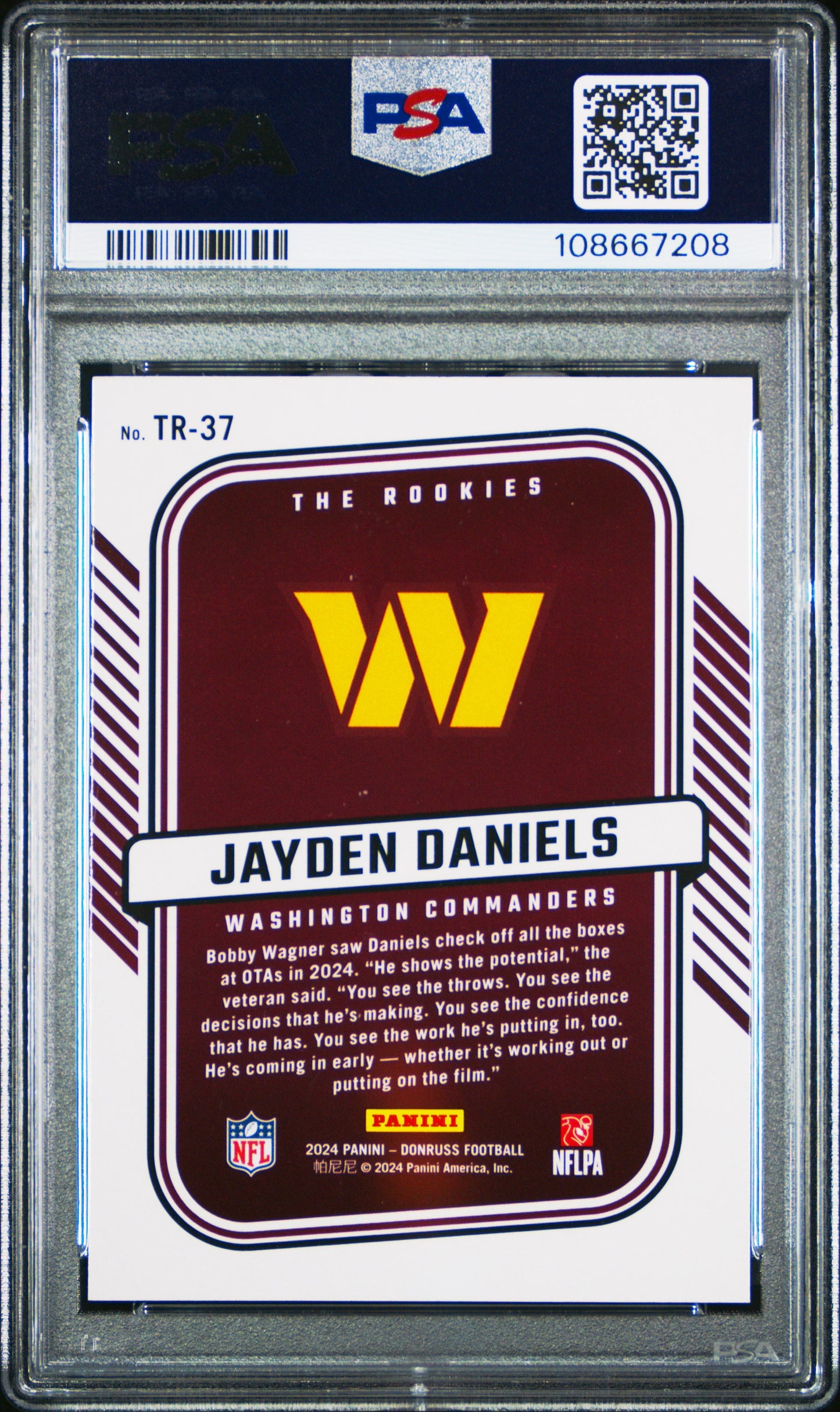 Graded 2024 Panini Donruss Jayden Daniels #TR37 The Rookies Rookie RC Football Card PSA 10 Gem Mint