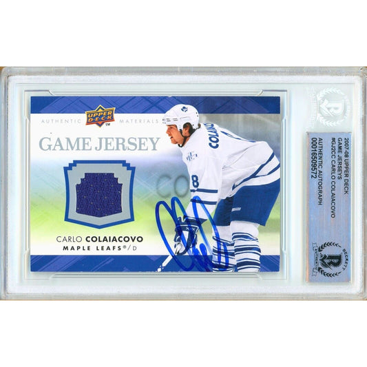 2007-08 Upper Deck Game Jerseys #GJ2CC — Carlo Colaiacovo Toronto Maple Leafs Autographed Trading Card — Beckett Authentication