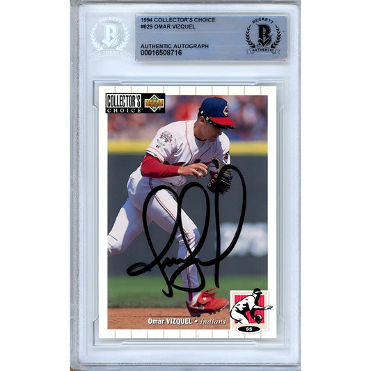 Omar Vizquel Cleveland Indians Signed 1994 Collectors Choice Card Beckett Auth Auto Slab