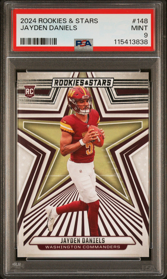 Graded 2024 Panini Rookies & Stars Jayden Daniels #148 Rookie RC Football Card PSA 9 Mint