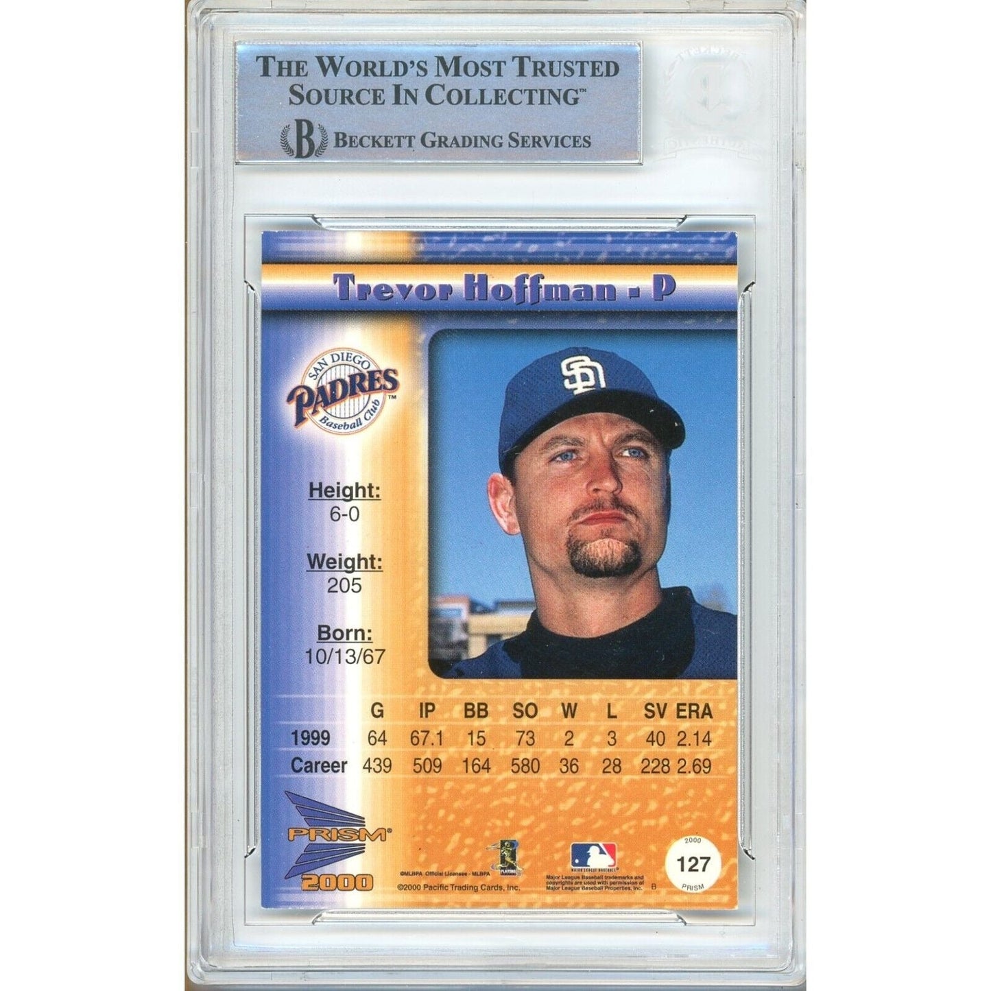 Trevor Hoffman San Diego Padres Signed 2000 Pacific Prisms Card Beckett Auth Auto Slab