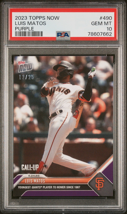 Graded 2023 Topps Now Luis Matos #490 Purple #/25 Rookie RC Baseball Card PSA 10 Gem Mint