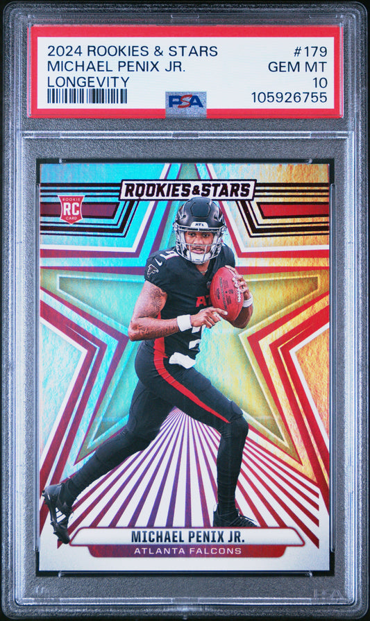 Graded 2024 Panini Rookies & Stars Michael Penix Jr #179 Longevity Rookie RC Football Card PSA 10 Gem Mint