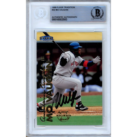 Mo Vaughn Boston Red Sox Signed 1999 Fleer Tradition Baseball Card BAS Auth Auto Slab