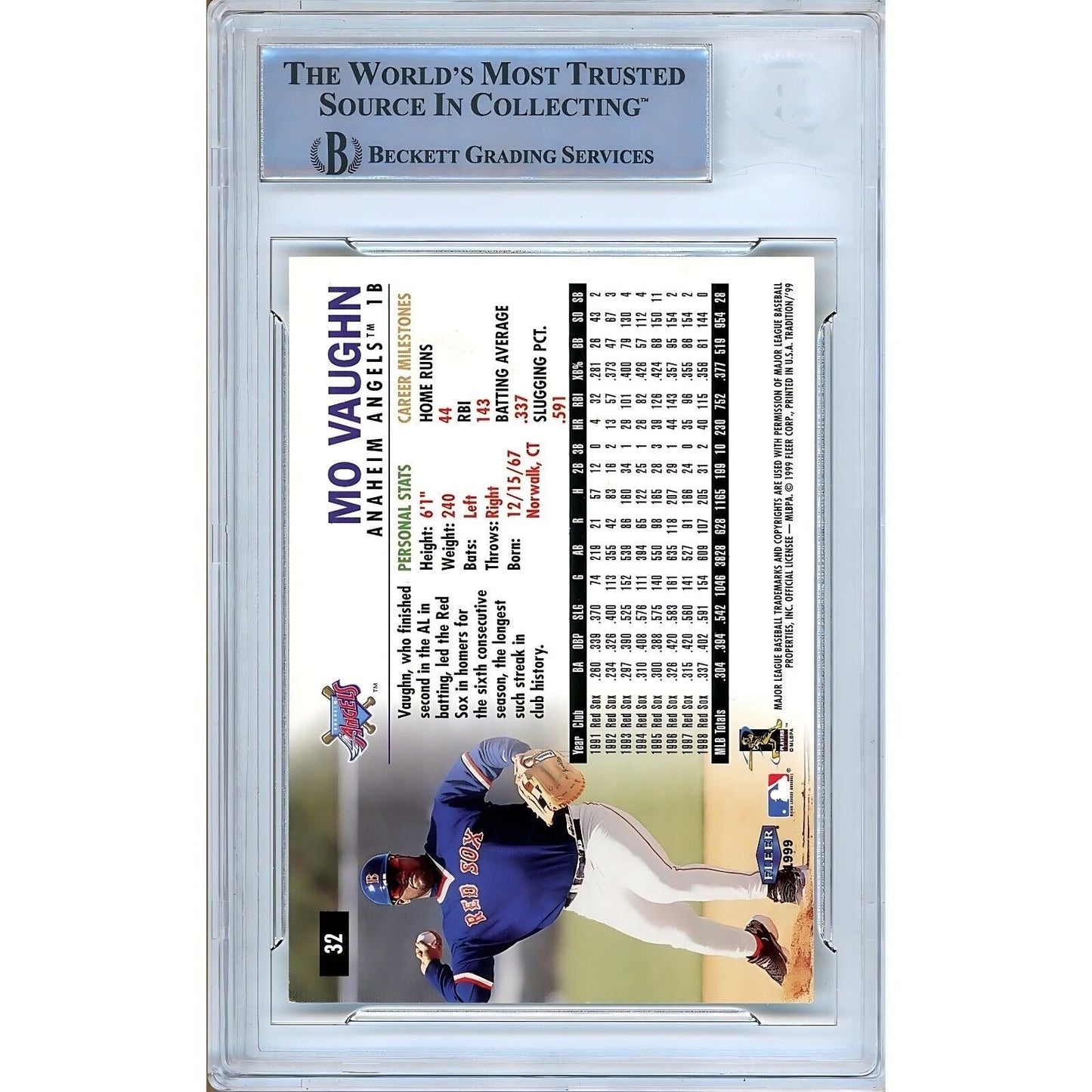 Mo Vaughn Boston Red Sox Signed 1999 Fleer Tradition Baseball Card BAS Auth Auto Slab