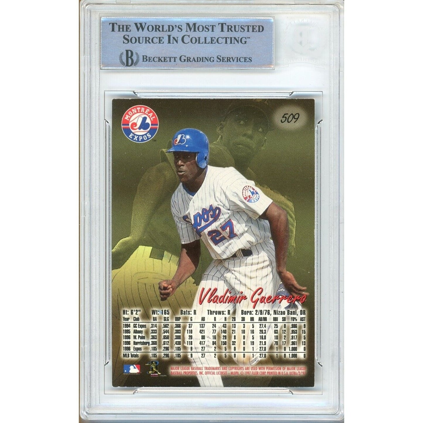 Vladimir Guerrero Montreal Expos Signed 1997 Ultra Rookie Card Beckett Authentic Auto Slab
